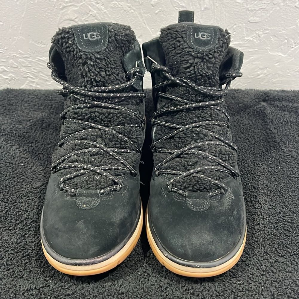 🔥 UGG LAKESIDER HERITAGE MID SHOES SNEAKER BOOTS Black Suede Sherpa Women Sz 12 - Picture 3 of 12